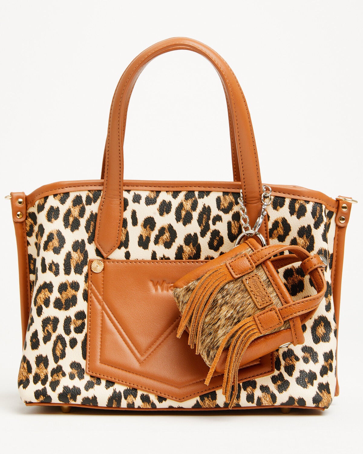 Image #1 - Wrangler X Boot Barn Cowhide Mini Handbag Charm, Brown, hi-res