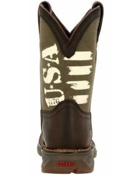 Image #5 - Durango Boys' Lil' Rebel USA Flag Army Western Boots - Square Toe, Dark Brown, hi-res