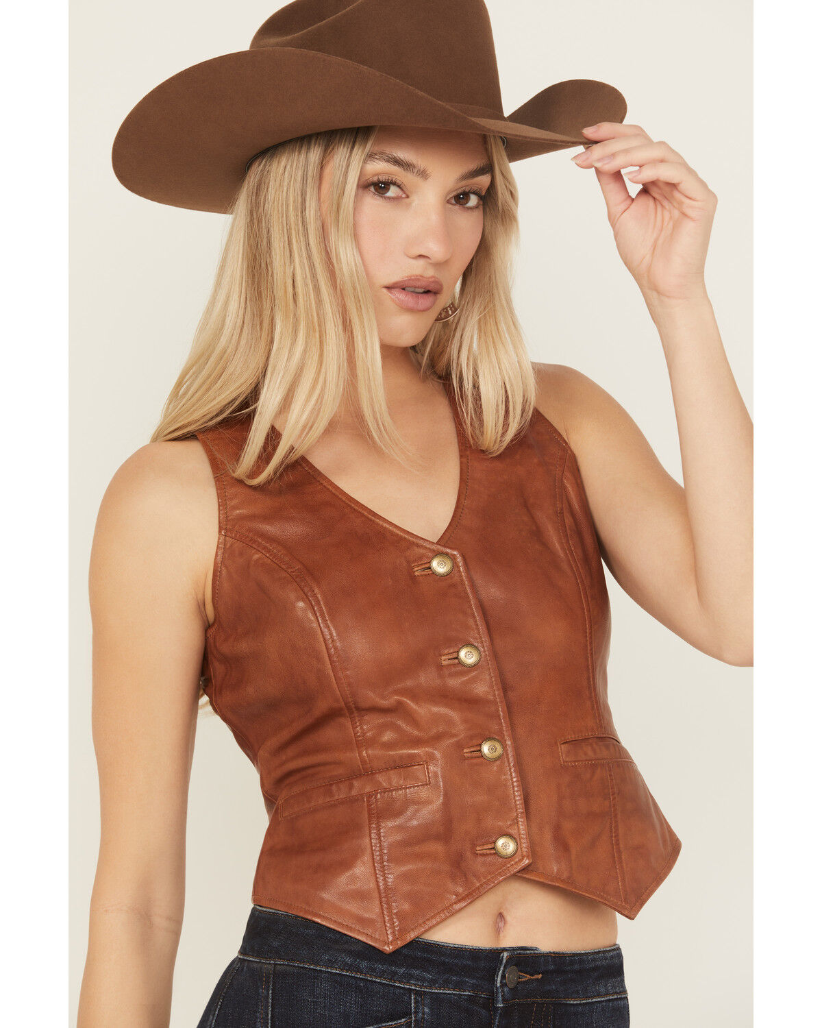 Image #3 - Idyllwind Women's Fitted Button-Down Leather Vest, Caramel, hi-res