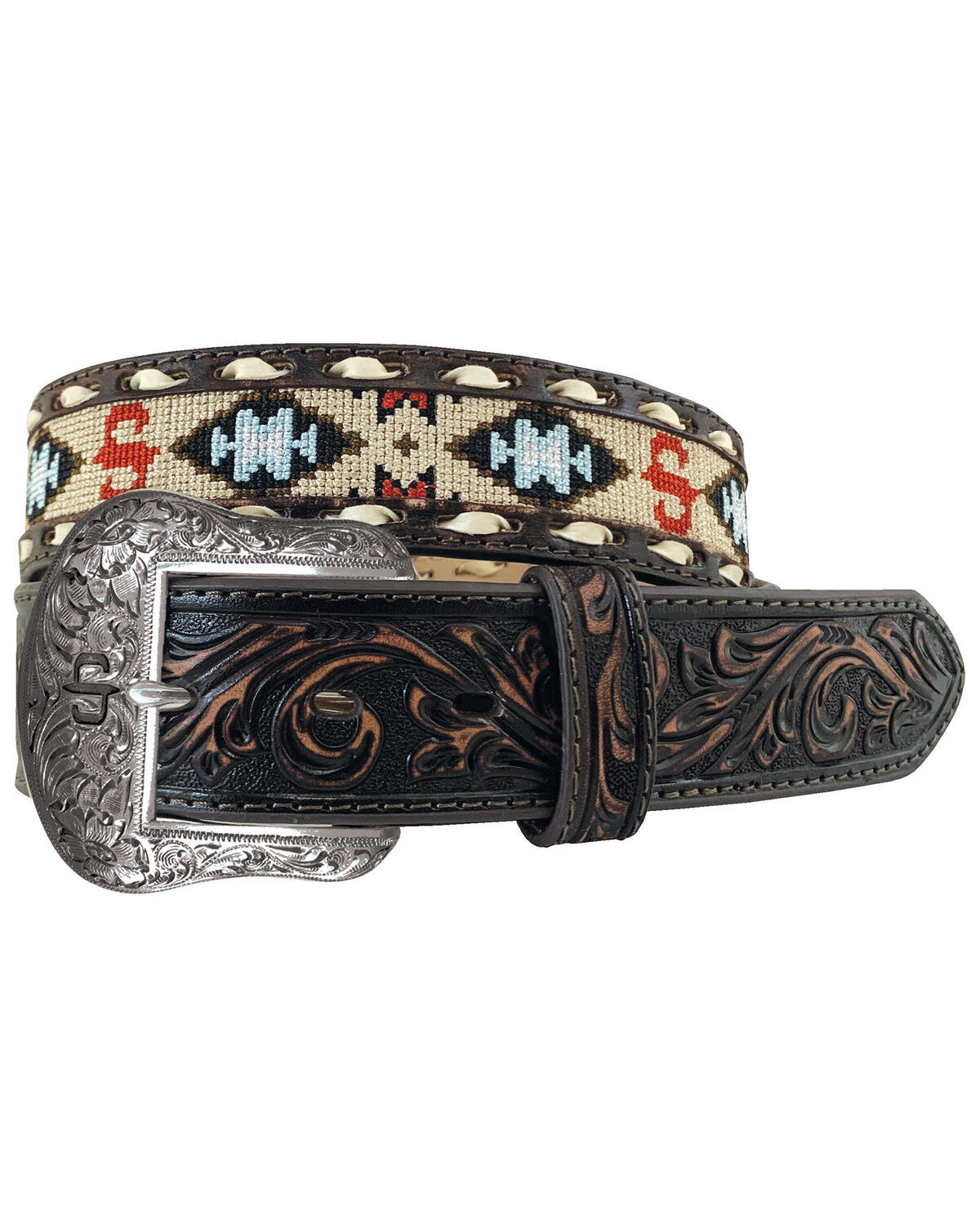 Image #1 - Stetson Men's Southwestern Tooled Leather Belt, Dark Brown, hi-res