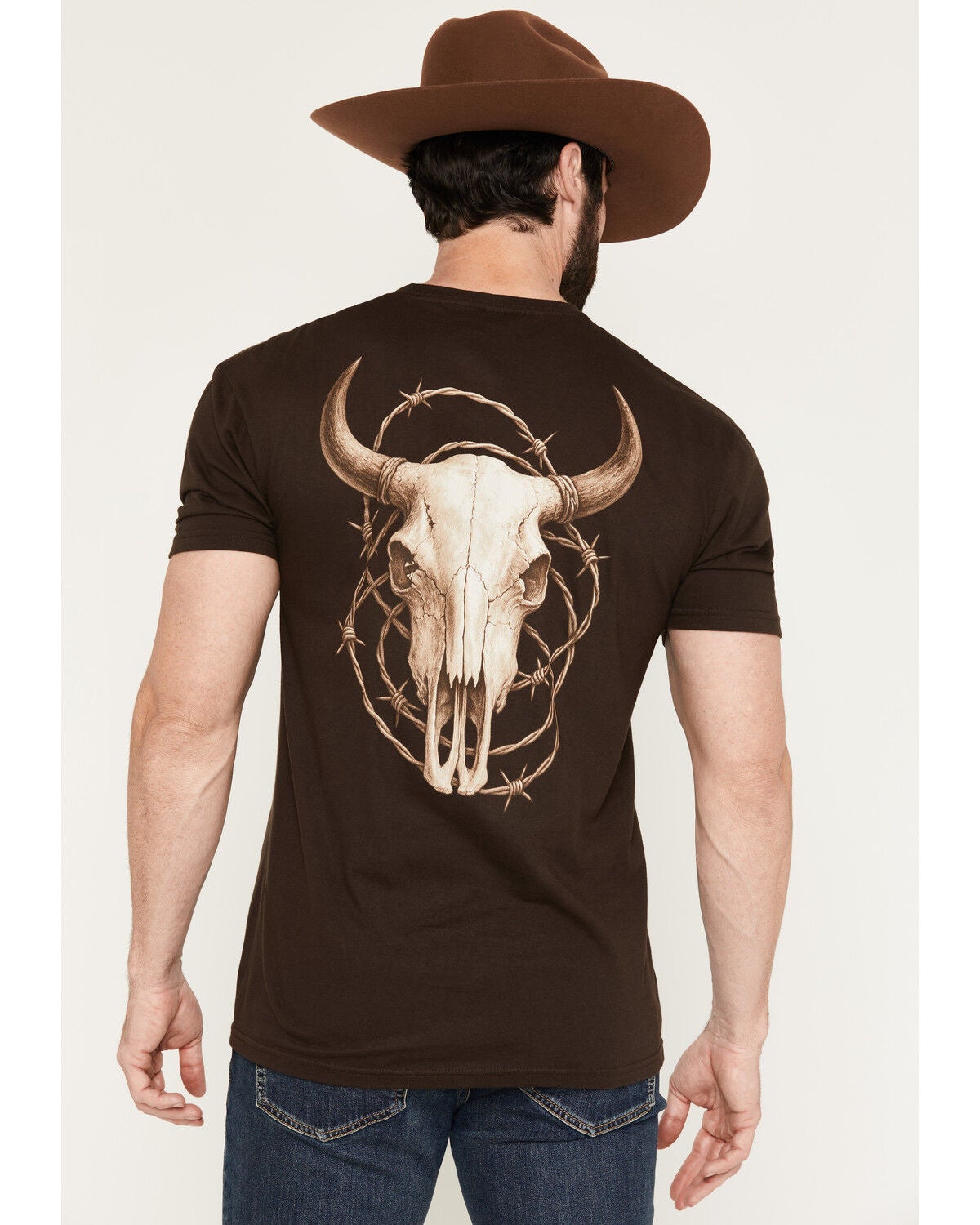 Image #1 - RANK 45&reg; Men's Barbed Wire Steer Head Short Sleeve Graphic T-Shirt, Dark Brown, hi-res