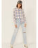 Image #2 - Flag & Anthem Women's Long Sleeve Plaid Pocket Button Shirt, Light Blue, hi-res