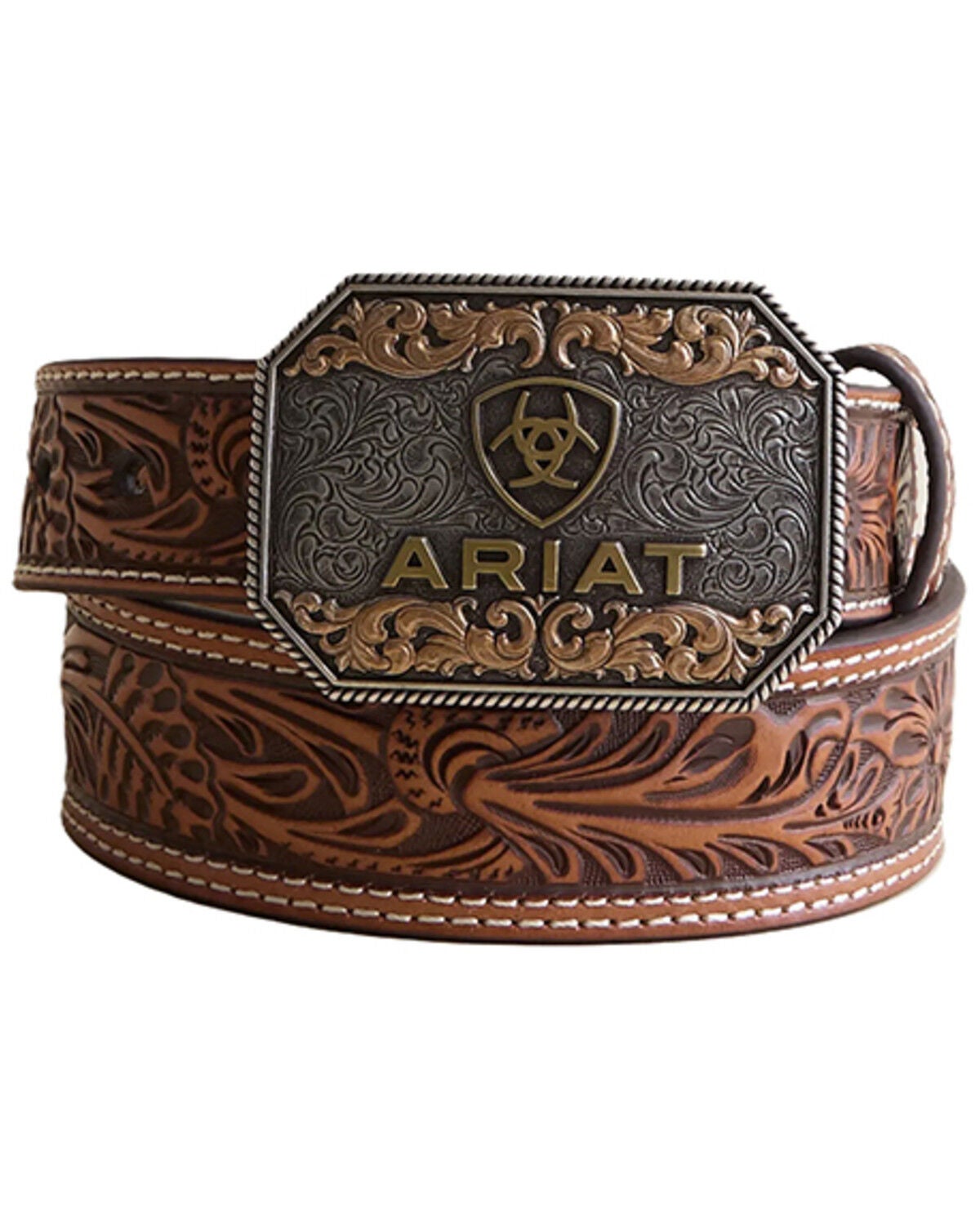 Ariat Kids' Floral Embossed Belt, Tan, hi-res