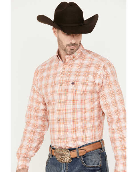 Image #2 - Ariat Men's Manning Plaid Print Button Down Long Sleeve Western Shirt, Orange, hi-res
