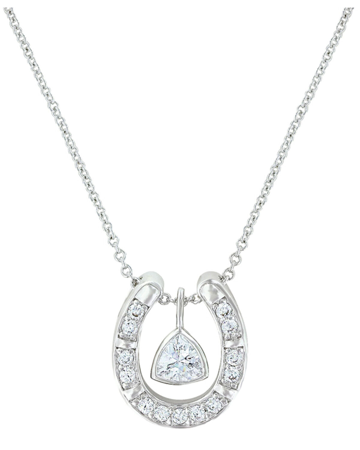 Image #1 - Montana Silversmiths Women's Treasured Trillion Sparkling Horseshoe Necklace, Silver, hi-res