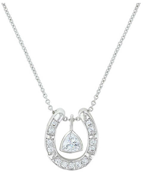 Montana Silversmiths Women's Treasured Trillion Sparkling Horseshoe Necklace , Silver, hi-res