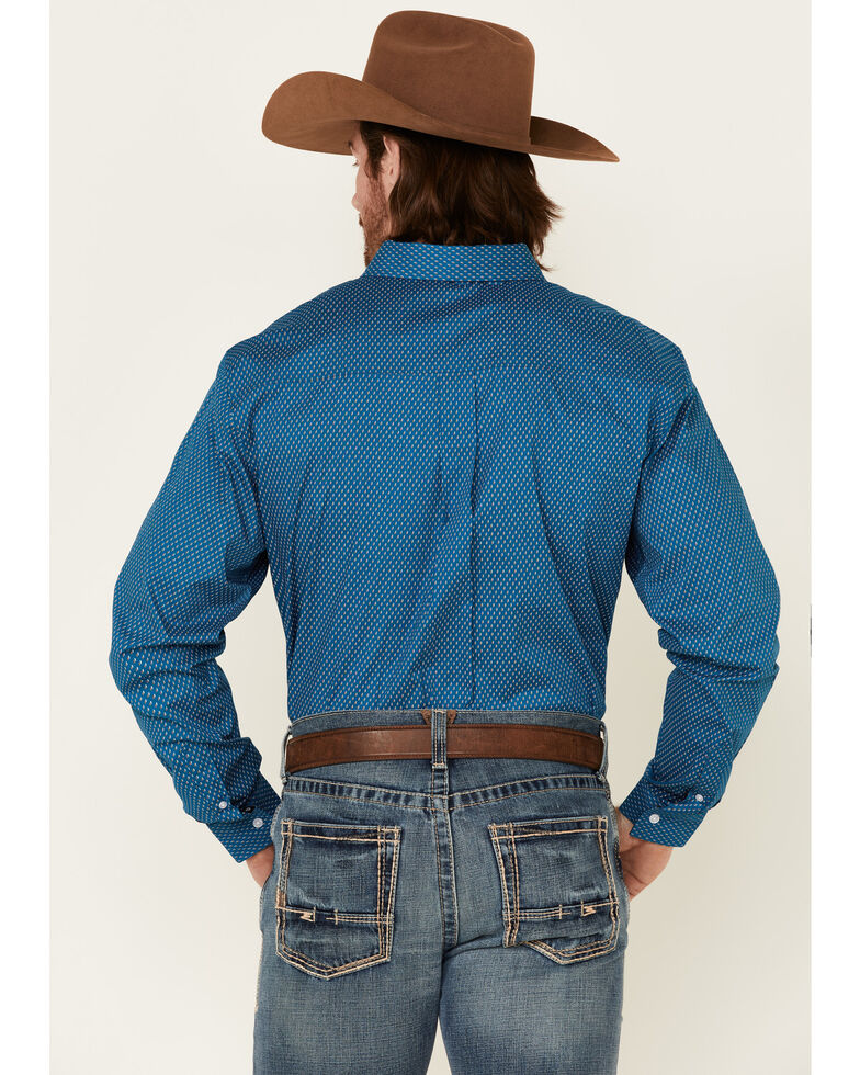Cody James Core Men's Morse Code Geo Print Long Sleeve Button-Down Western Shirt , Blue, hi-res