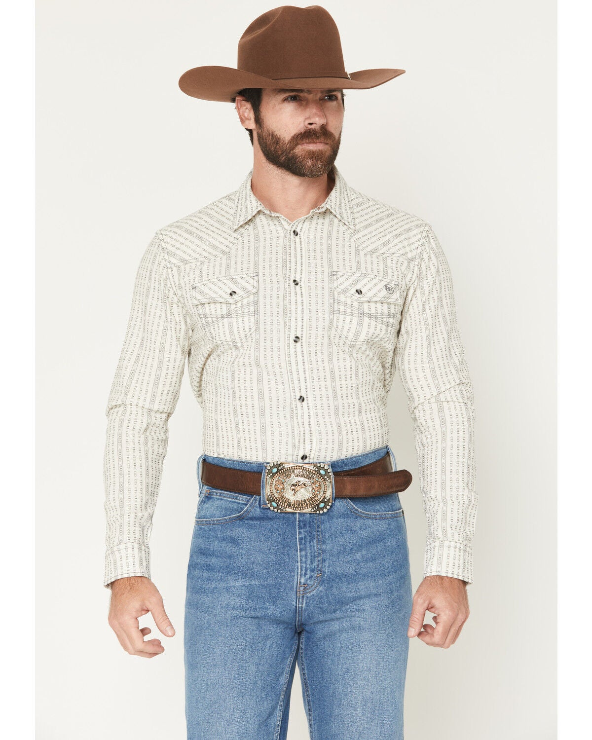 Blue Ranchwear Men's Sundays Best Striped Long Sleeve Snap Western Shirt, White, hi-res