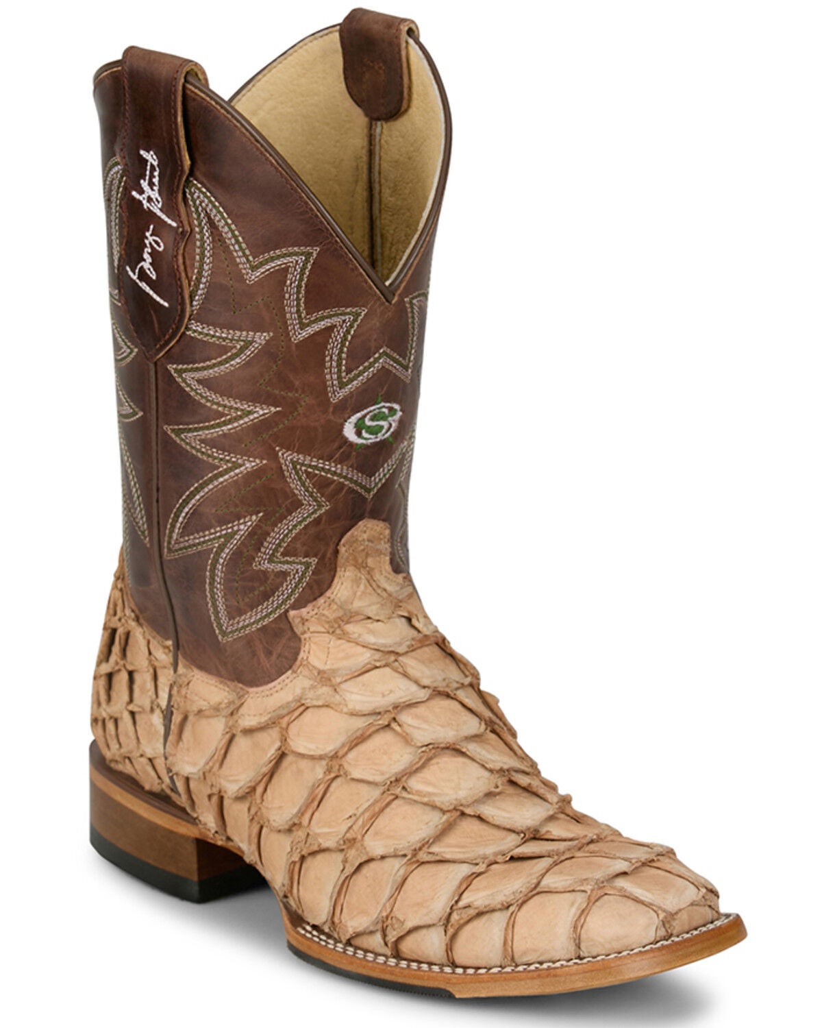 Justin Men's Ocean View Exotic Pirarucu Western Boots - Broad Square Toe, Brown, hi-res