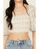 Image #3 - By Together Women's Floral Print Smocked Short Sleeve Peasant Top, Ivory, hi-res