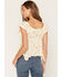 Image #4 - Wild Moss Women's Floral Print Hanky Hem Short Sleeve Top, Cream, hi-res