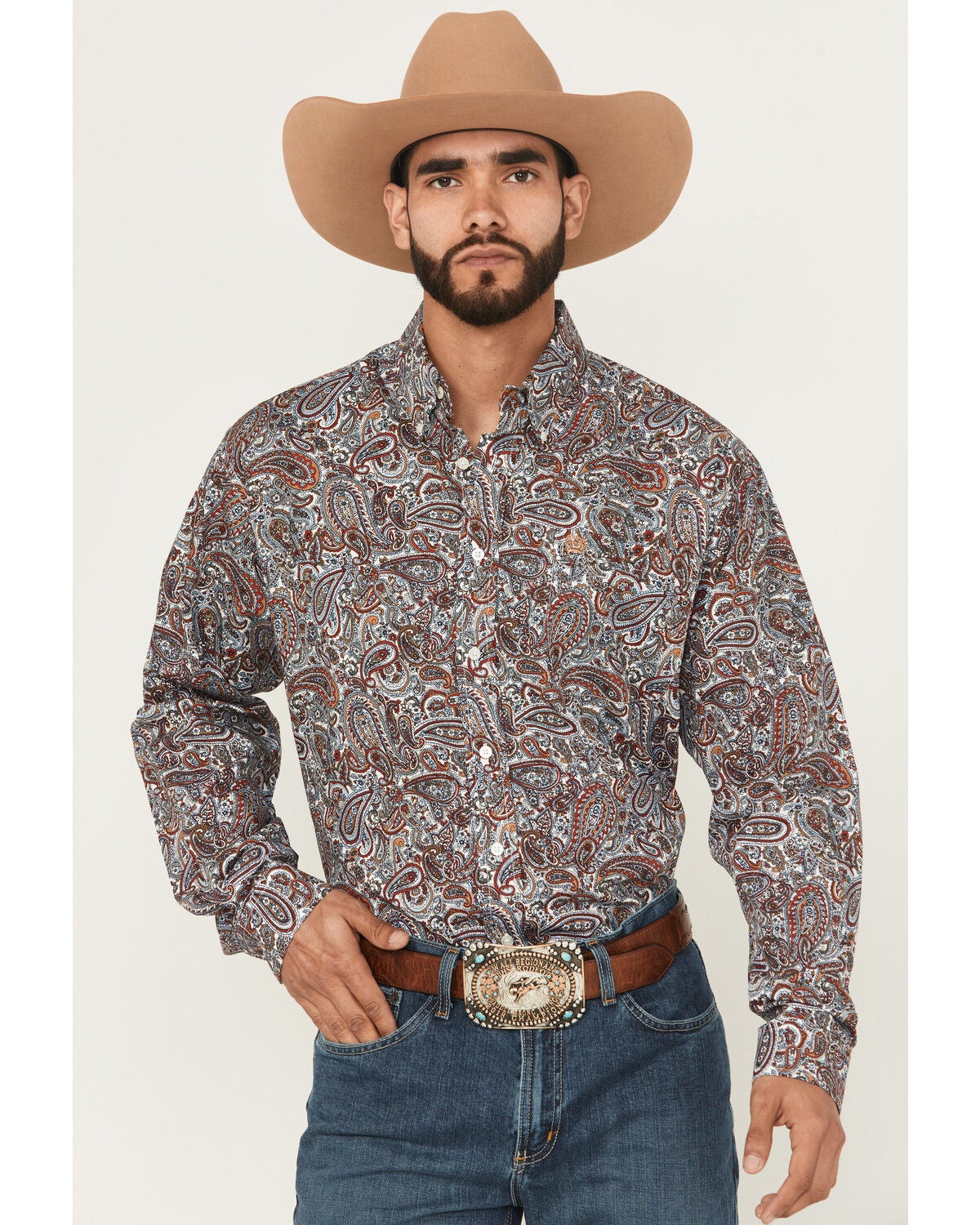 Cinch Men's Paisley Print Long Sleeve Button-Down Western Shirt, Multi, hi-res