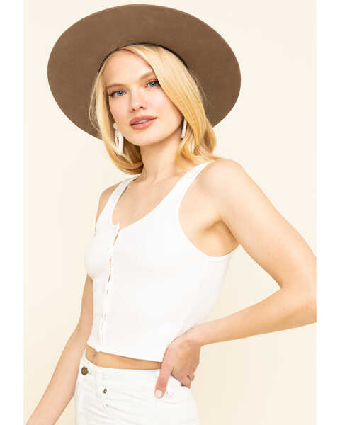 Image #3 - Miss Me Women's Ivory Ribbed Button Crop Top, Ivory, hi-res