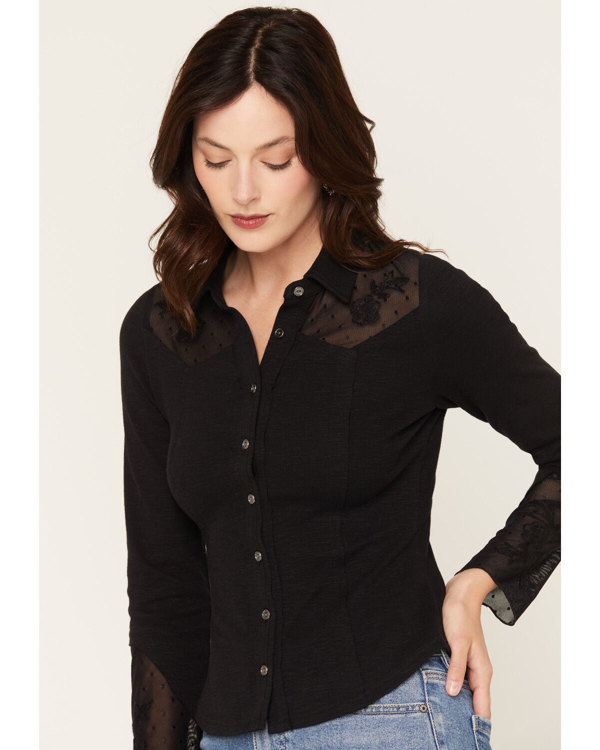 Image #2 - Idyllwind Women's Phoenix Button Front Western Shirt, Black, hi-res