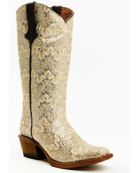Tanner Mark Women's The Bride Shimmer Western Boots - Square Toe, Beige/khaki, hi-res