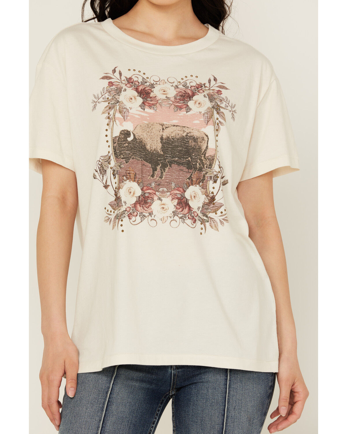 Image #3 - Shyanne Women's Bison Short Sleeve Graphic Tee, Off White, hi-res