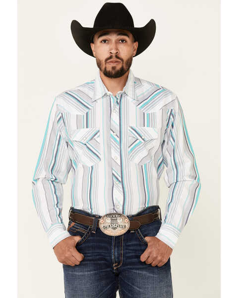 Image #1 - Wrangler 20X Men's Stripe Long Sleeve Snap Western Shirt , White, hi-res