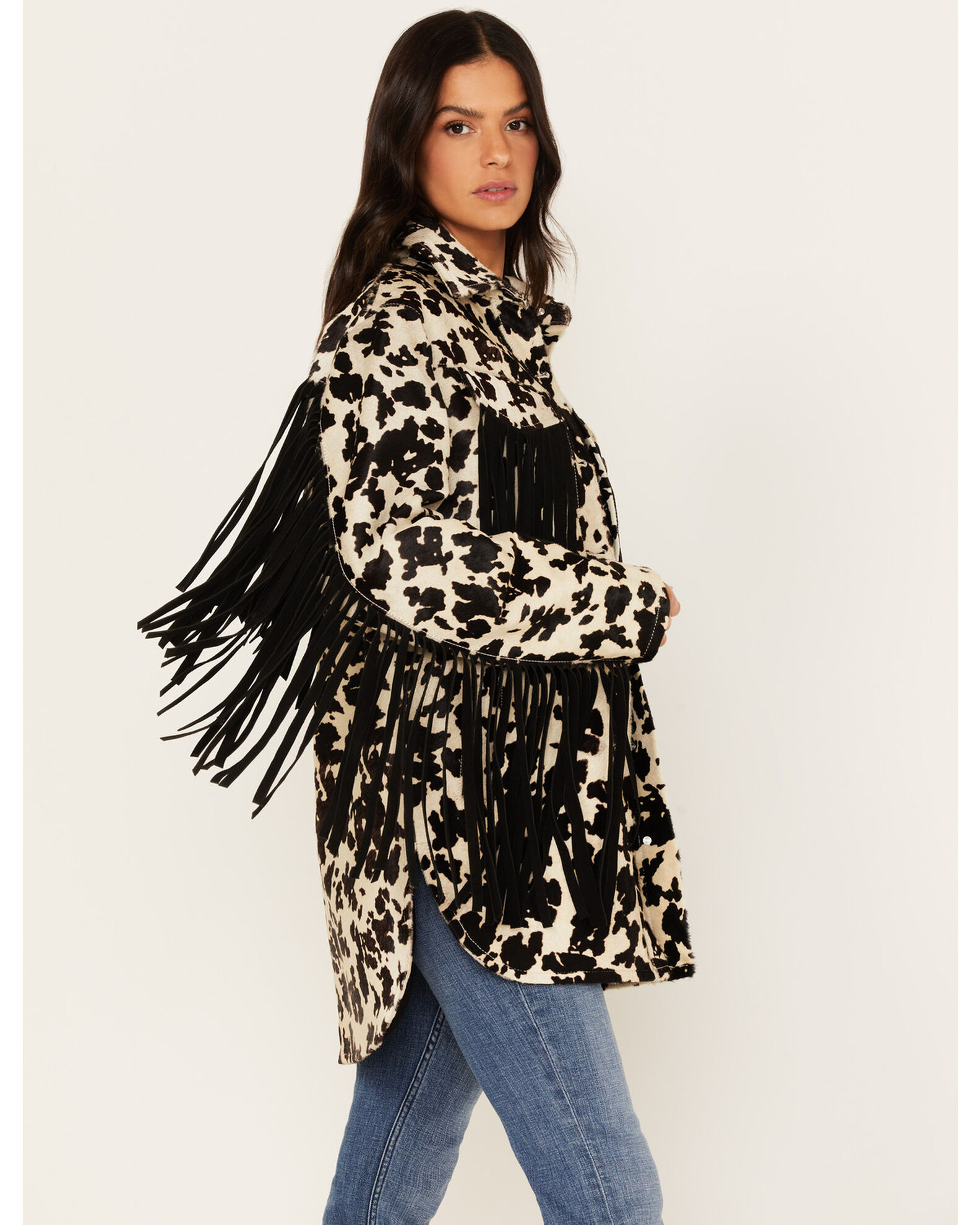 Image #2 - Idyllwind Women's Hair-On Cow Hide Fringe Shacket, White, hi-res