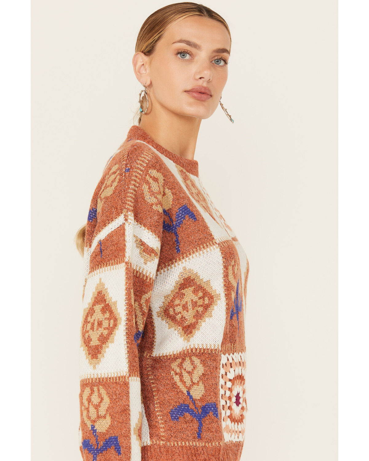 Image #2 - Angie Women's Patchwork Sweater, Rust Copper, hi-res