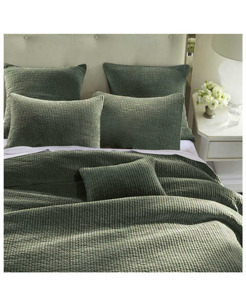 HiEnd Accents Fern Green Stonewashed Cotton & Velvet 3-Piece King Quilt Set , Green, hi-res