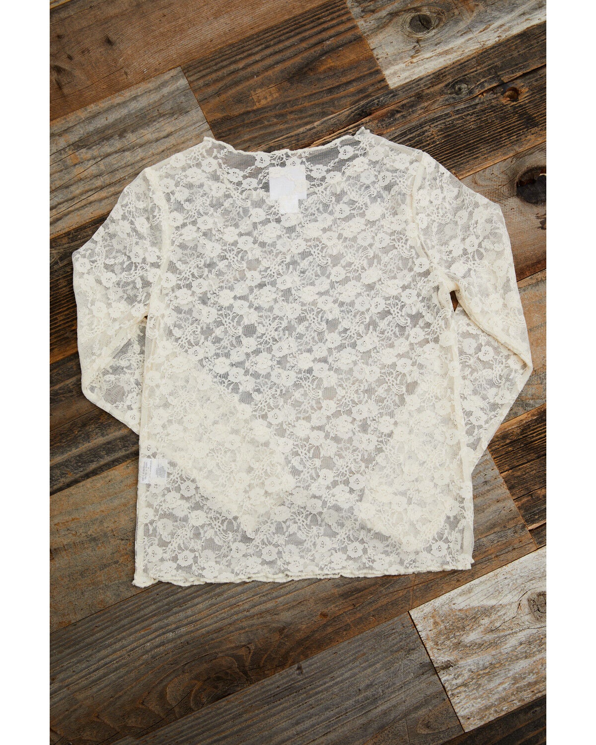 Image #3 - Sugar California Girls' Long Sleeve Lace Layering Top, Ivory, hi-res