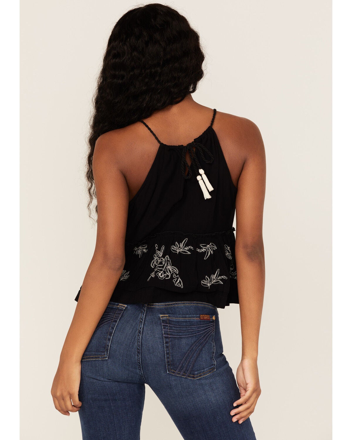 Image #4 - Shyanne Women's Embroidered Floral Keyhole Tank Top, Black, hi-res