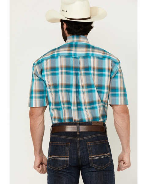 Image #4 - Roper Men's Amarillo Large Plaid Print Short Sleeve Button-Down Western Shirt, Turquoise, hi-res