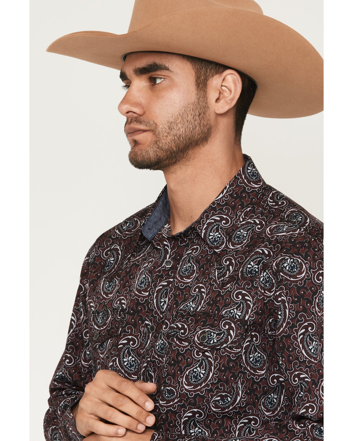Image #2 - Moonshine Spirit&reg; Men's Lava Paisley Print Long Sleeve Snap Western Shirt, Burgundy, hi-res