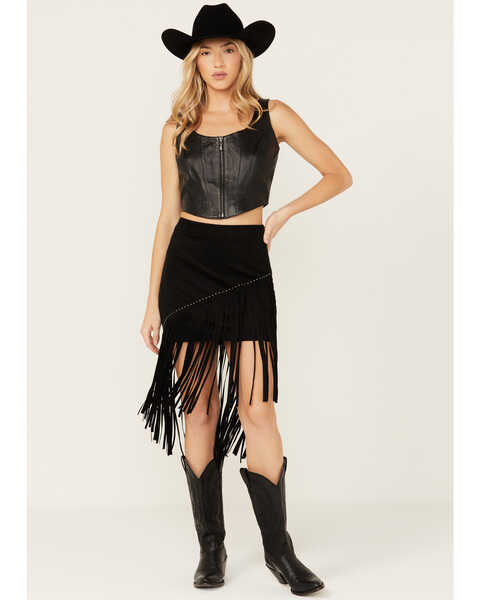 Idyllwind Women's Shiloh Asymmetrical Faux Suede Skirt , Black, hi-res