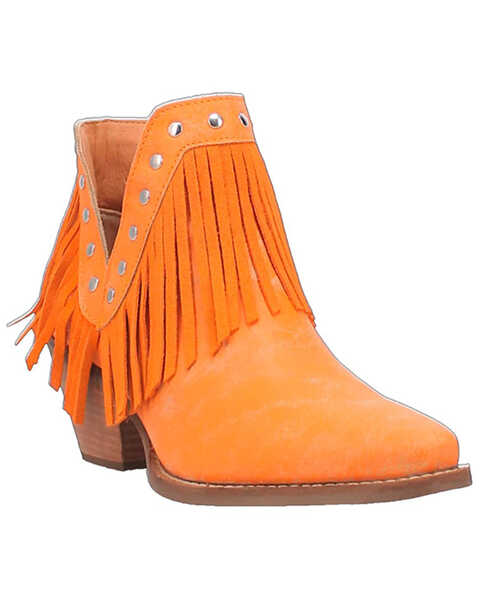 Dingo Women's Fine N' Dandy Leather Booties - Snip Toe , Orange, hi-res