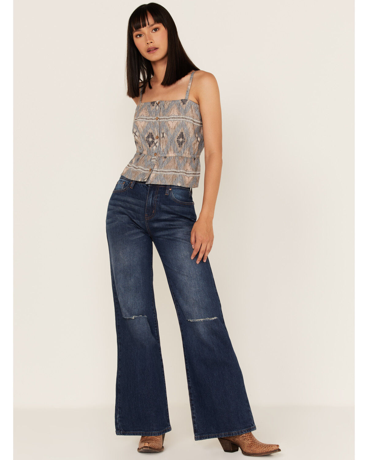 Image #2 - Cleo + Wolf Women's Southwestern Print Relaxed Strappy Tank Top, Blue, hi-res