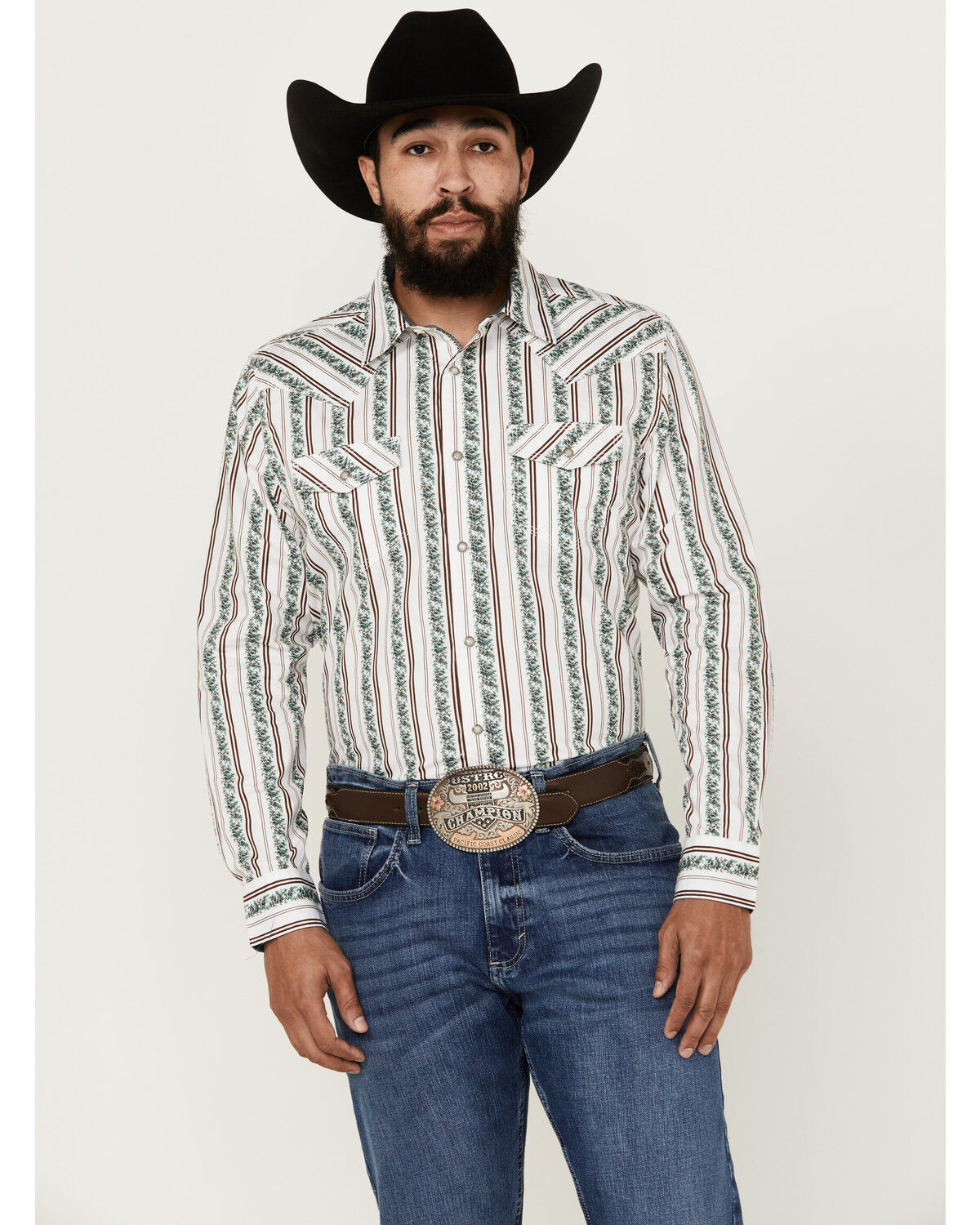 Image #1 - Moonshine Spirit Men's Manhattan Floral Striped Long Sleeve Snap Western Shirt, White, hi-res