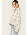 Image #2 - Cleo + Wolf Women's Anthony Heathered Knit Long Sleeve Cropped Shacket, Bark, hi-res