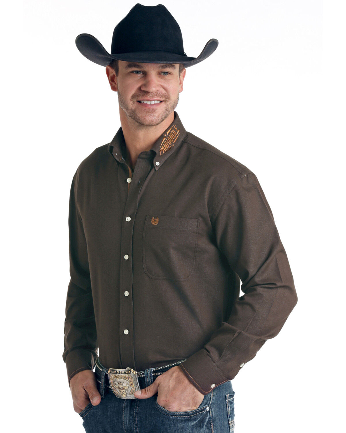 Image #2 - Rough Stock By Panhandle Men's Micro Honeycomb Solid Long Sleeve Western Shirt , , hi-res