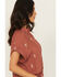 Image #2 - June & Hudson Women's Western Embroidered Short Sleeve Tie-Front Top, Red, hi-res