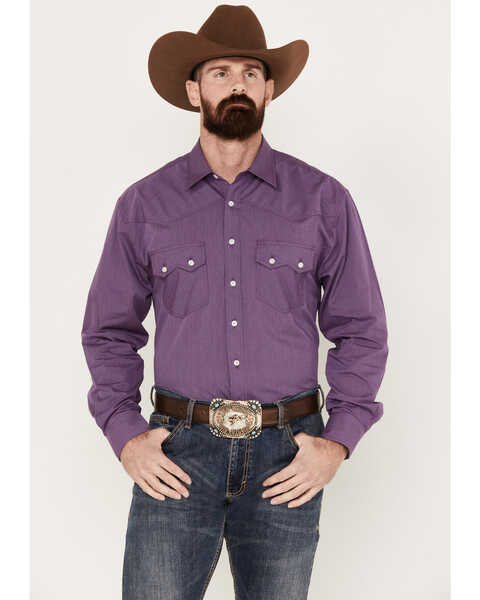 Resistol Men's Pinstripe Print Long Sleeve Button Down Western Shirt, Purple, hi-res