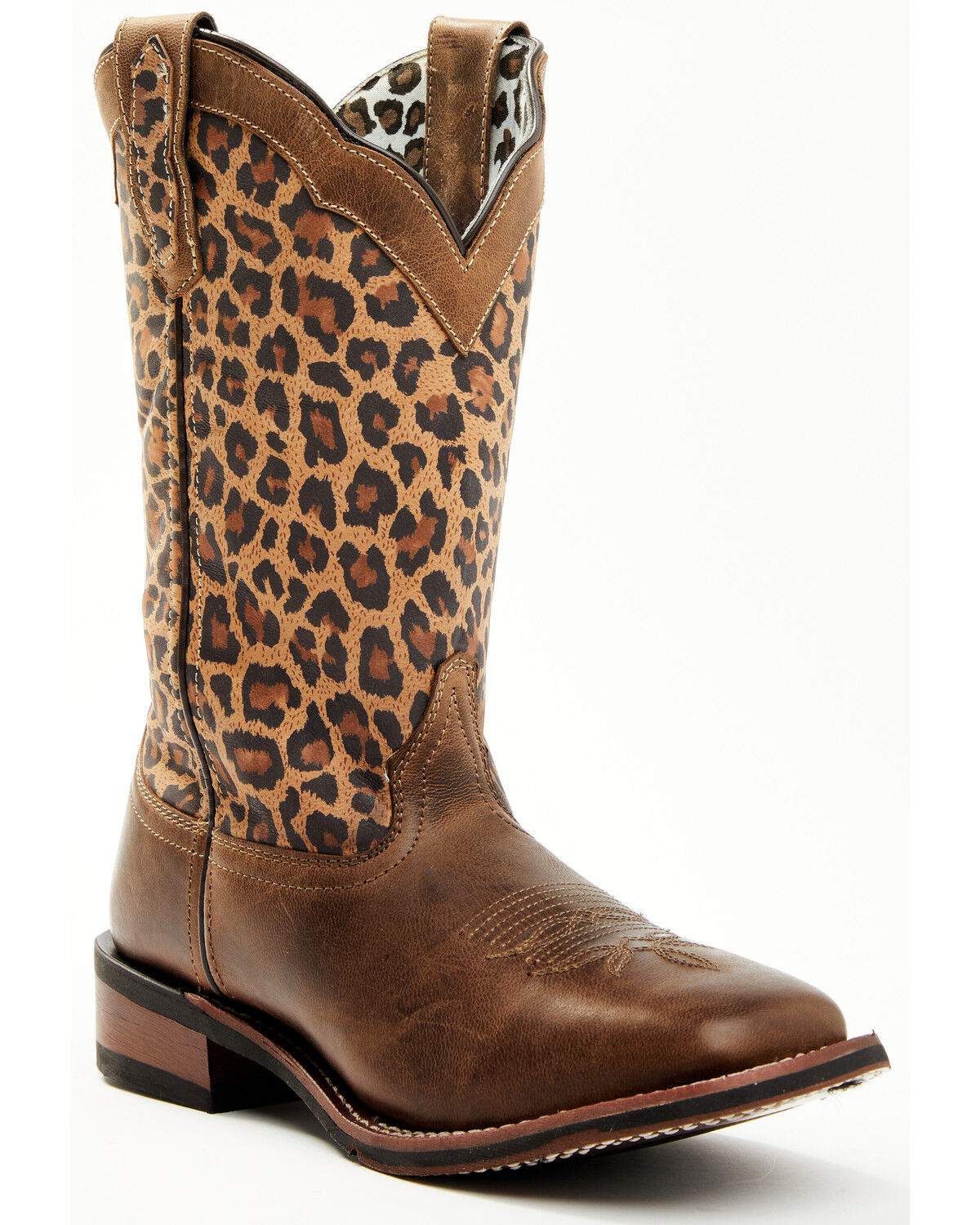 leopard print square toe boots
