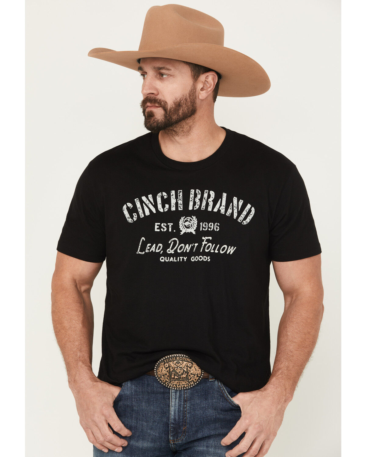 Image #1 - Cinch Men's Lead Don't Follow Short Sleeve Graphic T-Shirt, Black, hi-res
