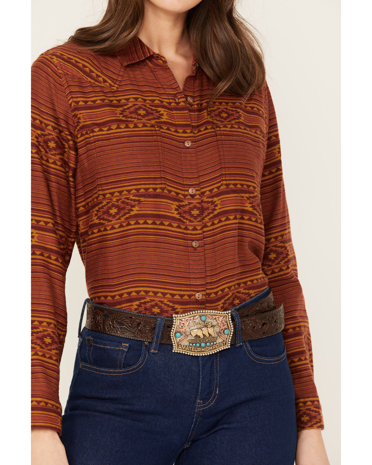Image #3 - Ariat Women's Billie Jean Southwestern Print Long Sleeve Button-Down Western Shirt, Rust Copper, hi-res