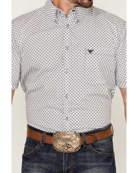 Image #3 - Cowboy Hardware Men's Squiggly Diamond Star Geo Print Western Shirt , White, hi-res