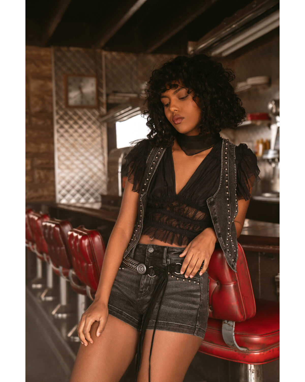 Image #1 - Beyond The Radar Women's Mesh Shirred Tank, Black, hi-res