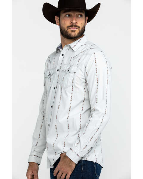 Moonshine Spirit Men's Tiki Torch Striped Dobby Print Long Sleeve Western Shirt , Grey, hi-res