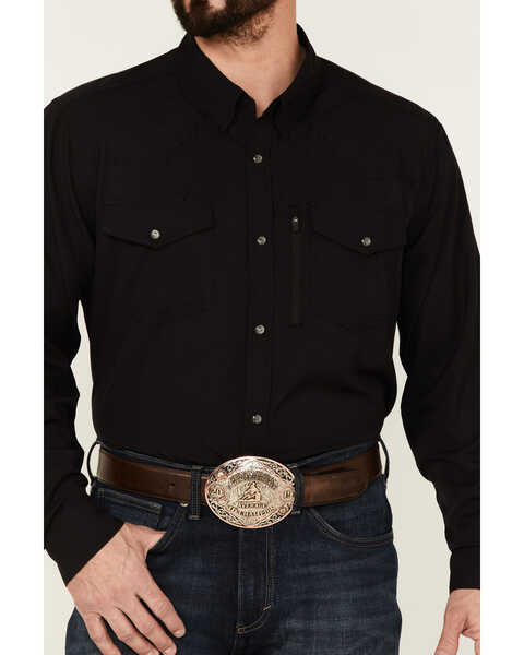 Image #3 - RANK 45® Men's Roughie Performance Long Sleeve Snap Solid Western Shirt , Black, hi-res