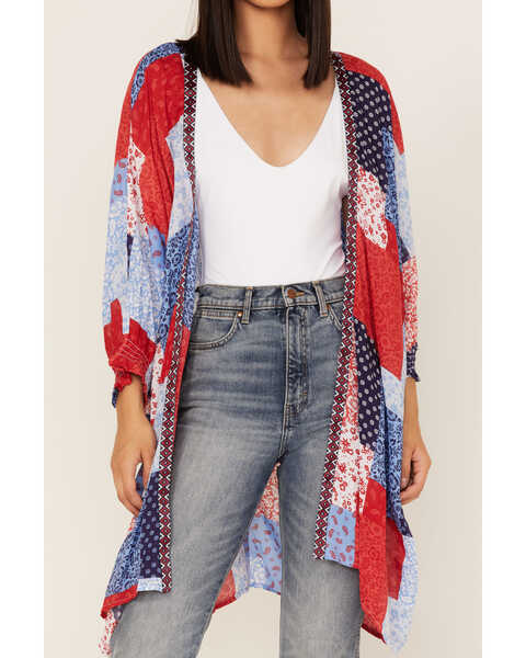 Image #3 - Ariat Women's Americana Patchwork Smokestack Kimono, Red/white/blue, hi-res