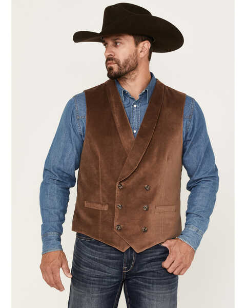 Cody James Men's Amarillo Double-Breasted Velvet Vest, Brown, hi-res