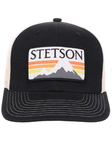 Stetson Men's Mountain Label Patch Trucker Cap, Black/white, hi-res
