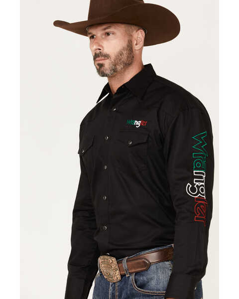Image #3 - Wrangler Men's Mexico Logo Snap Western Shirt , Black, hi-res