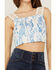 Image #3 - Z&L Women's Delphi Print Smocked Tie Back Sleeveless Crop Top, White, hi-res