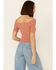 Image #4 - Very J Women's Rib Knit Cross Front Off-Shoulder Short Sleeve Crop Top, Rust Copper, hi-res