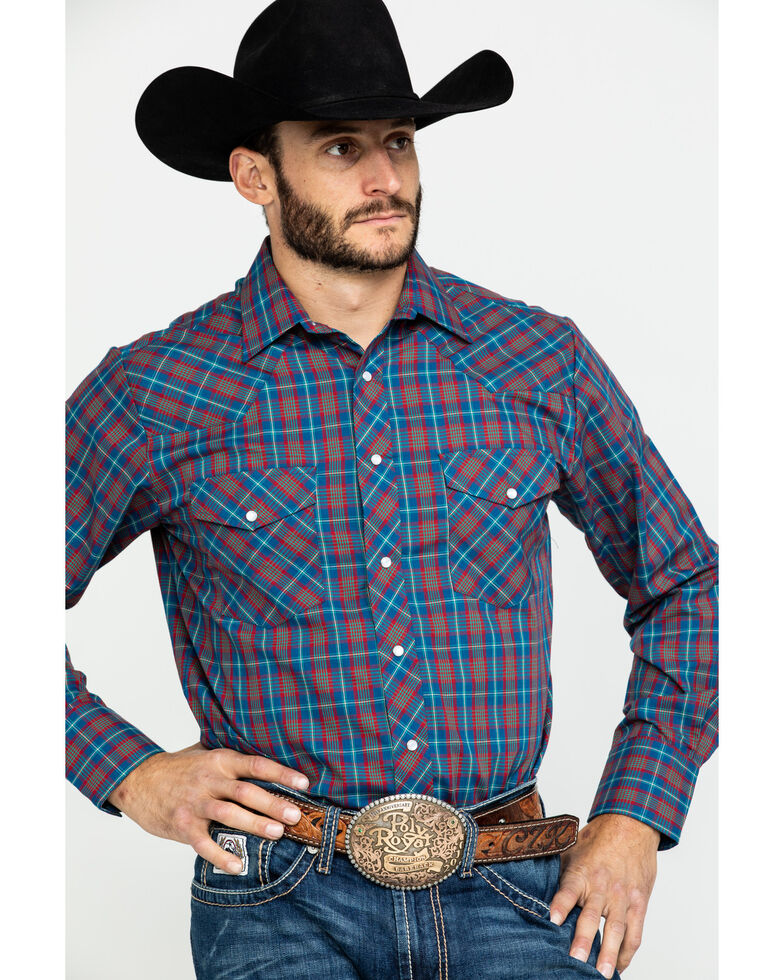 Roper Men's Classic Multi Plaid Snap Woven Long Sleeve Western Shirt , Blue, hi-res